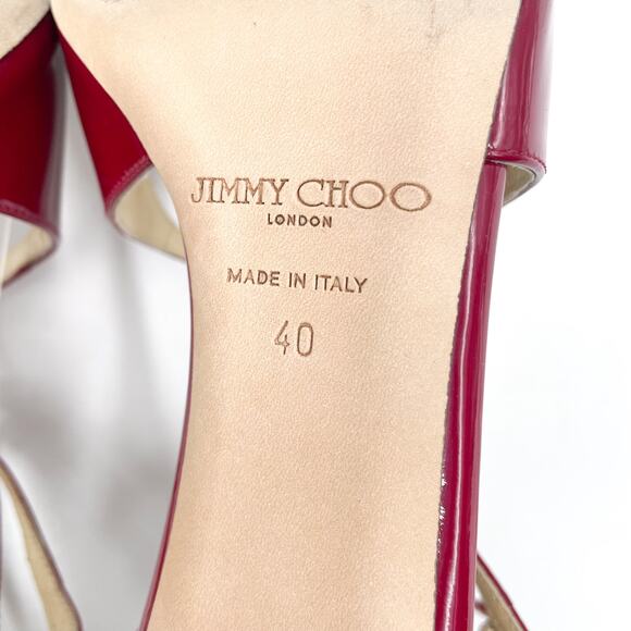 Jimmy Choo Ivette Sandals Burgundy Patent Leather Strappy Low Heels Sz 40 / 10 - Picture 11 of 11